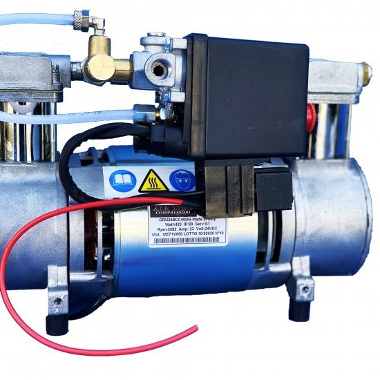 Compressore Bicilindrico 12V DC VENTILATO lavoro a ciclo continuo con Pressostato