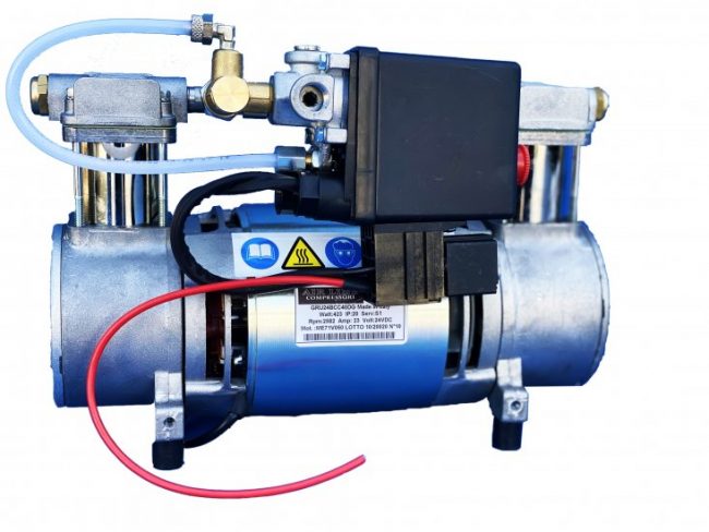Compressore Bicilindrico 24V DC VENTILATO lavoro continuo con Pressostato