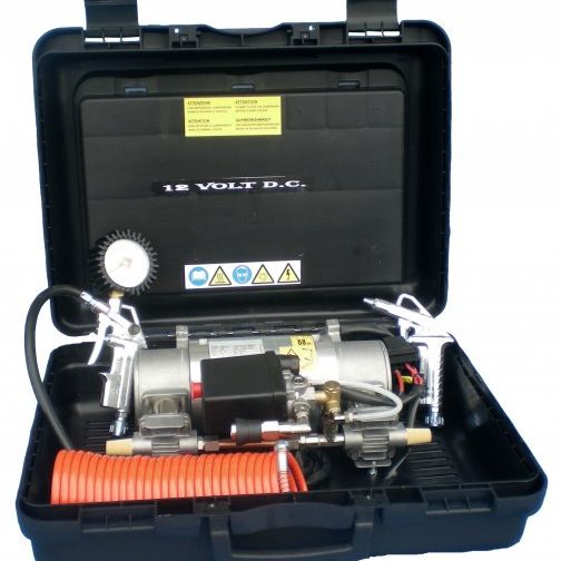 Compressore Bicilindrico a valigetta 24V DC VENTILATO per lavoro ciclo continuo con Pressostato