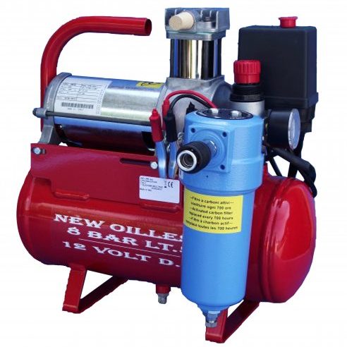 Compressore Monocilindrico 12V DC IP54 con serbatoio 5 LT. Lavoro ciclo S1