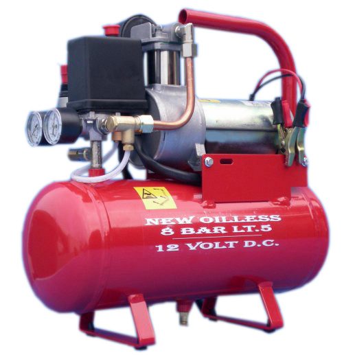 Compressore Monocilindrico 12V DC IP54 con serbatoio 5 LT. Lavoro ciclo S1